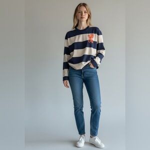 G-Star Blue and White Striped Graphic Long Sleeve